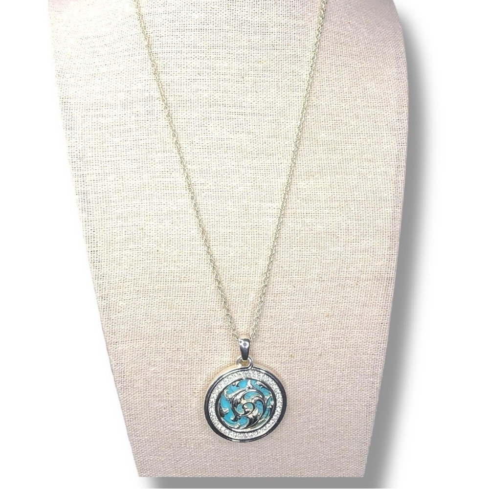 Silver Teal Turquoise Style Pendant Scroll Design Gift Boho Bohemian